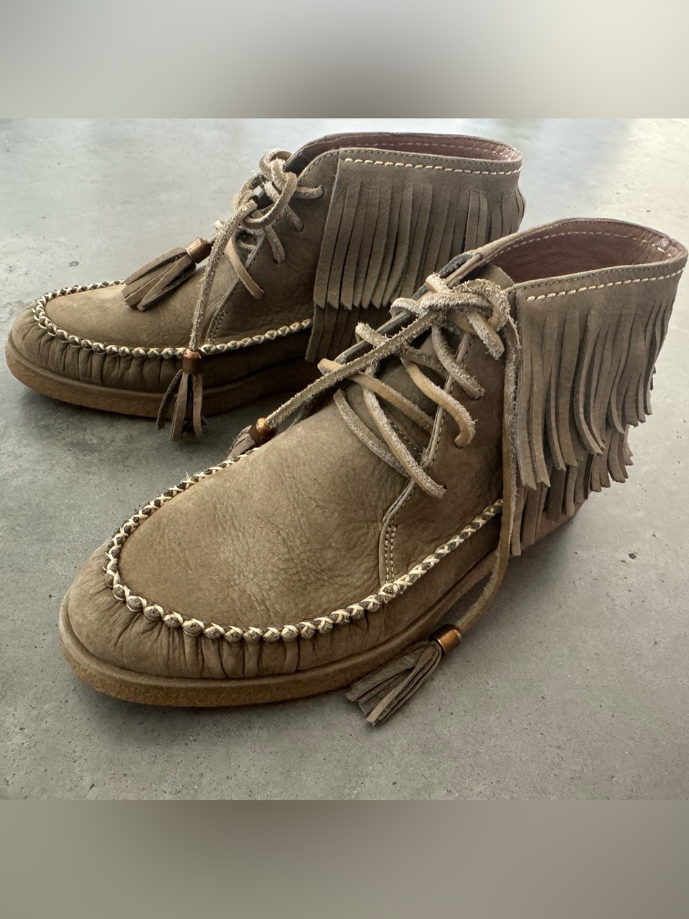 UGG Taupe Fringe Moccasin Ankle Booties